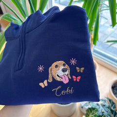 Christmas Pet Portrait Hoodie | Personalized Embroidered Dog & Cat Sweatshirt Gift