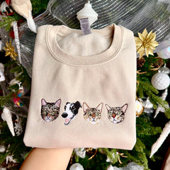 Christmas Pet Portrait Hoodie | Personalized Embroidered Dog & Cat Sweatshirt Gift