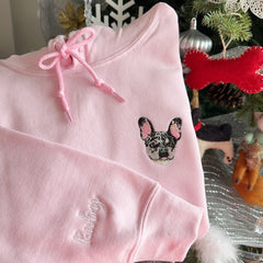 Christmas Pet Portrait Hoodie | Personalized Embroidered Dog & Cat Sweatshirt Gift